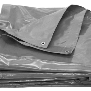 Folded grey tarp with metal grommets.