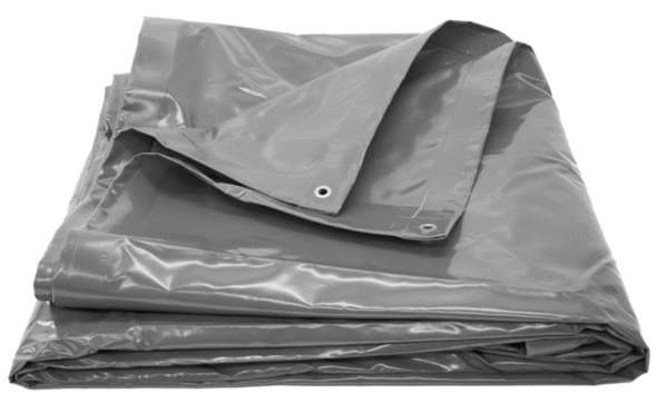 Folded grey tarp with metal grommets.