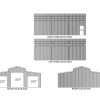Architectural elevations showing front, rear, left, and right views of a garage structure with roller doors.
