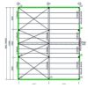 Structural drawing of a garage framework with dimensions and roller doors marked on the sides."