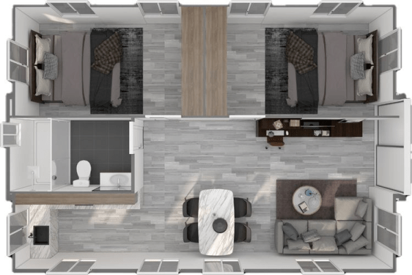 Modern 2 Bedroom Layout with 55sqm Living Space