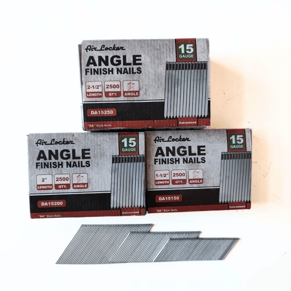 15 Gauge Angled Flooring Nails - 1" to 2.5" Lengths 2500 Nails per Box 34° Collated Finish Nails Angled Finish Nails