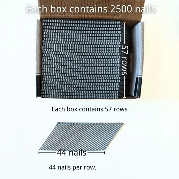 15 Gauge Angled Flooring Nails - 1" to 2.5" Lengths 2500 Nails per Box 34° Collated Finish Nails Angled Finish Nails